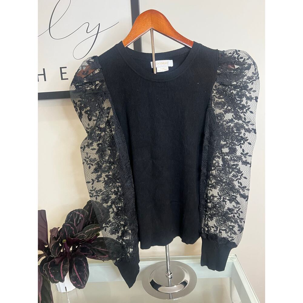 Beautiful Black Sweater with Lace Sleeves